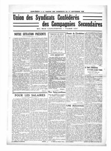 La Tribune des cheminots [confédérés], supplément au n° 315, 1er septembre 1928