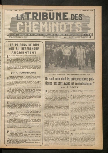 La Tribune des cheminots, n° 186, 1er septembre 1958