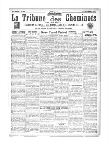 La Tribune des cheminots [confédérés], n° 298, 15 décembre 1927