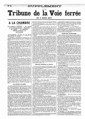 La Tribune de la voie ferrée, supplément n° 9, supplément au n° 448, 3 mars 1907