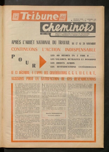 La Tribune des cheminots [actifs], n° 390, 1er décembre 1967