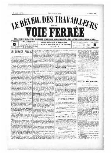 Le Réveil des travailleurs de la voie ferrée, n° 61, 8 janvier 1894