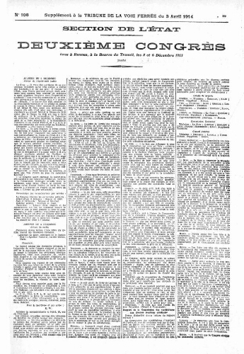 La Tribune de la voie ferrée, supplément n° 108, supplément au n° 816, 3 avril 1914
