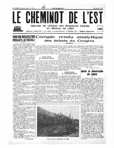 Le Cheminot de l'Est, n° 1, Février 1935