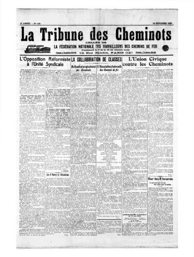 La Tribune des cheminots [unitaires], n° 143, 15 septembre 1923
