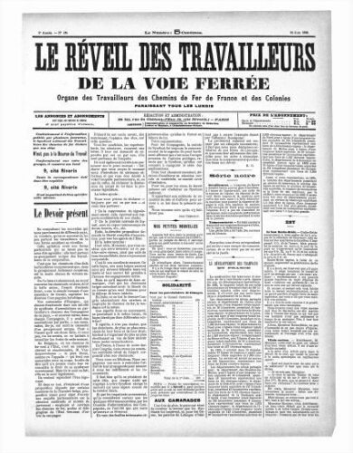 Le Réveil des travailleurs de la voie ferrée, n° 189, 22 juin 1896