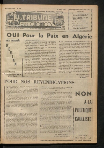 La Tribune des cheminots, n° 266, 30 mars 1962