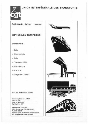 Bulletin de liaison de l'Union Interfédérale des Transports, n° 22, Janvier 2000