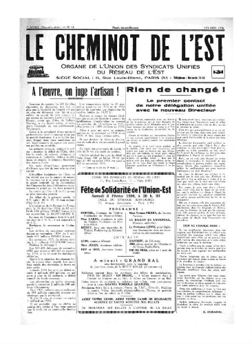 Le Cheminot de l'Est, n° 12, Février 1936