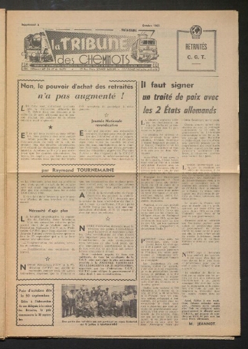 La Tribune des cheminots retraités CGT, supplément, Octobre 1961