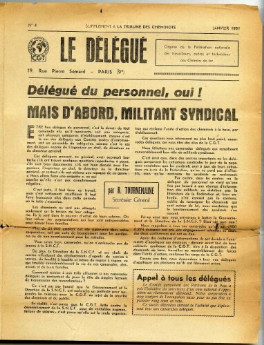 La Tribune des cheminots : Le Délégué, n° 4, Janvier 1951