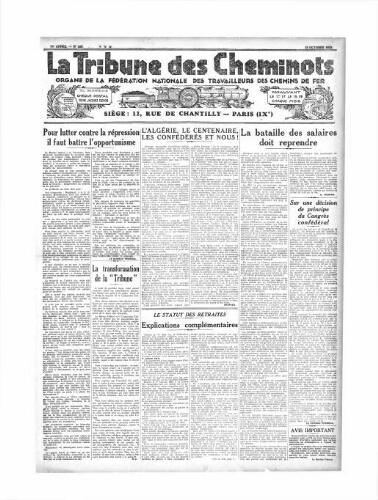 La Tribune des cheminots [unitaires], n° 289, 15 octobre 1929