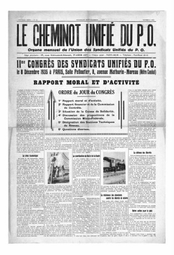 Le Cheminot unifié du PO, n° 12, Novembre 1935