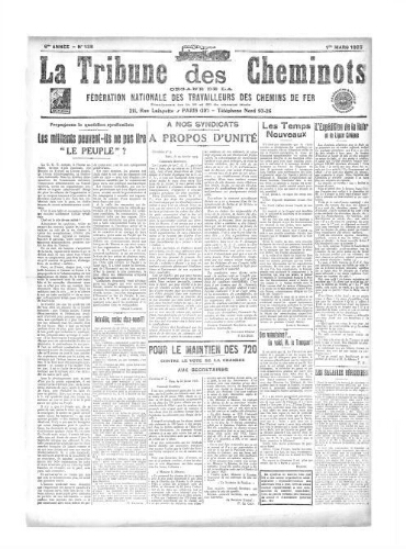 La Tribune des cheminots [confédérés], n° 138, 1er mars 1923