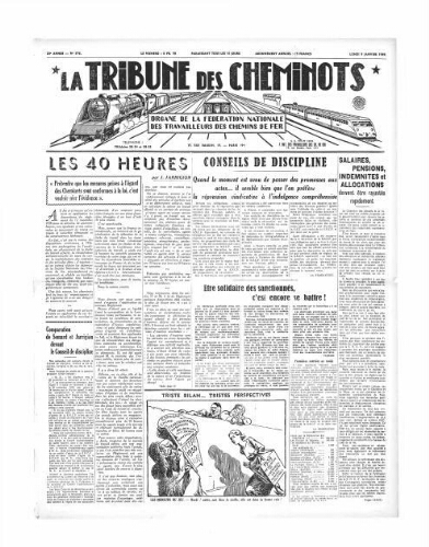 La Tribune des cheminots [édition 1 Vie des réseaux/régions], n° 576, 9 janvier 1939