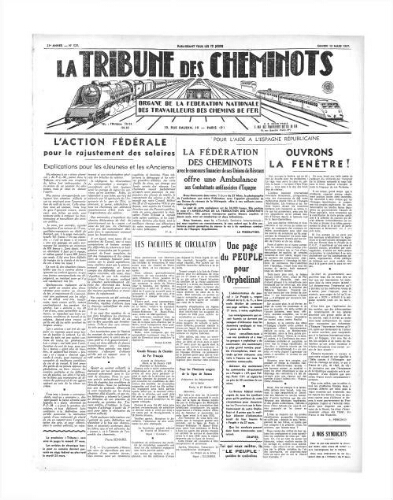 La Tribune des cheminots [édition 1 Vie des réseaux/régions], n° 529, 13 mars 1937