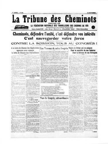 La Tribune des cheminots [unitaires], n° 102, 15 novembre 1921