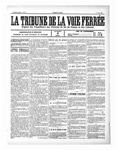 La Tribune de la voie ferrée, n° 22, 1er août 1898