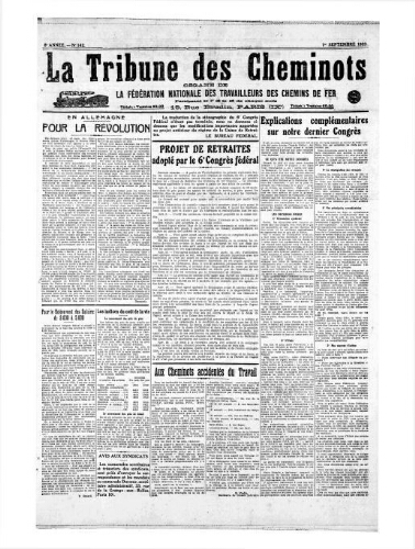 La Tribune des cheminots [unitaires], n° 142, 1er septembre 1923