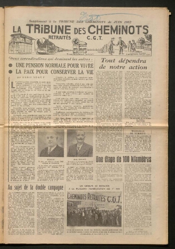 La Tribune des cheminots retraités CGT, supplément, Juin 1952