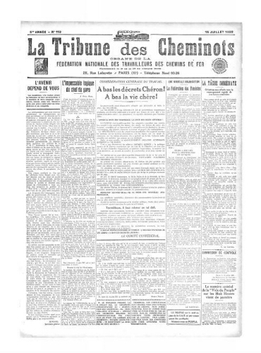 La Tribune des cheminots [confédérés], n° 119, 15 juillet 1922
