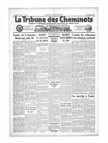 La Tribune des cheminots [unitaires], n° 412, 1er décembre 1934
