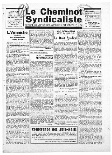 Le Cheminot syndicaliste, n° 310-311 (n° 10 de l'année 1938), 10 mai 1938 - 25 mai 1938