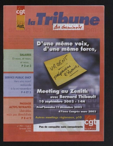 La Tribune des cheminots [actifs], n° 795, Septembre 2002