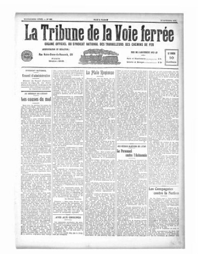 La Tribune de la voie ferrée, n° 692, 17 novembre 1911
