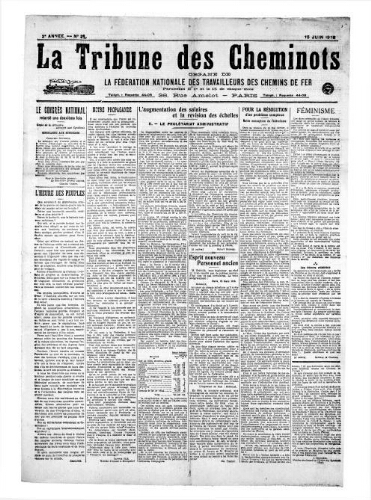 La Tribune des cheminots, n° 21, 15 juin 1918