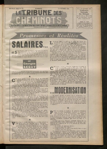 La Tribune des cheminots, n° 211, 15 octobre 1959