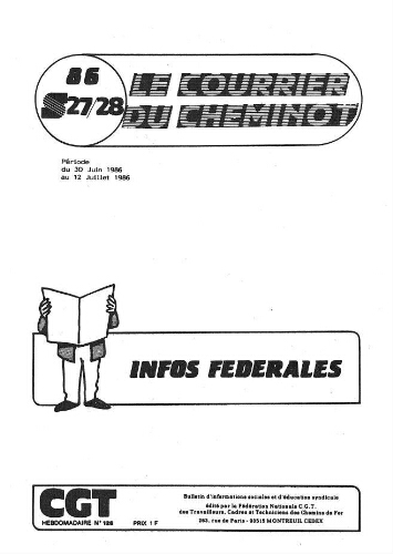 Le Courrier du cheminot, n° 126, édition actifs, 30 juin - 12 juillet 1986, semaines 27 - 28