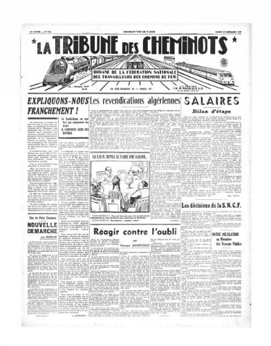 La Tribune des cheminots [édition 1 Vie des réseaux/régions], n° 549, 20 décembre 1937