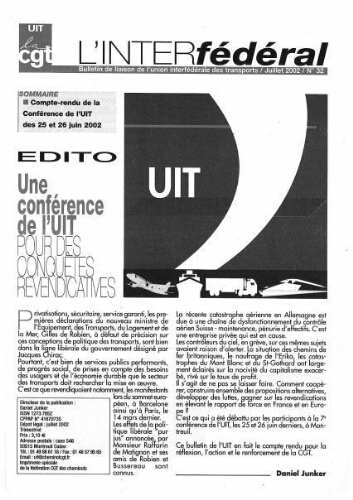 Bulletin de liaison de l'Union Interfédérale des Transports, n° 32, Juillet 2002