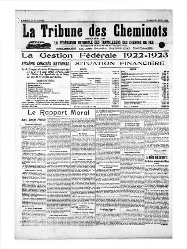 La Tribune des cheminots [unitaires], n° 135-136, 15 mai 1923 - 1er juin 1923