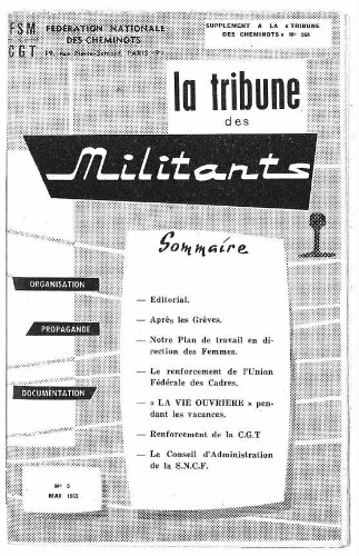 La Tribune des militants, n° 5, supplément au n° 268 de La Tribune des cheminots, Mai 1962