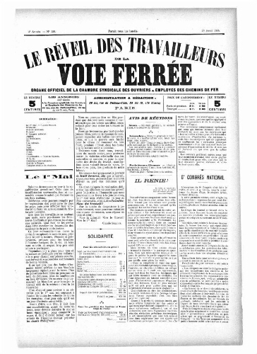 Le Réveil des travailleurs de la voie ferrée, n° 129, 29 avril 1895
