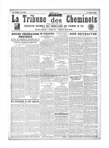 La Tribune des cheminots [confédérés], n° 327, 1er mars 1929