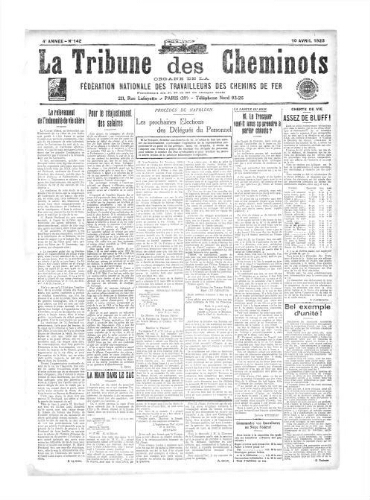 La Tribune des cheminots [confédérés], n° 142, 10 avril 1923