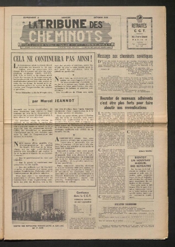 La Tribune des cheminots retraités CGT, supplément, Octobre 1959