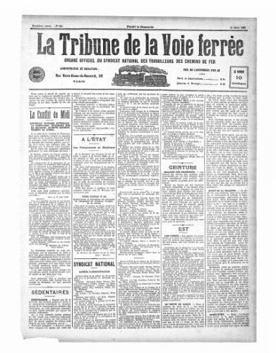 La Tribune de la voie ferrée, n° 555, 21 mars 1909