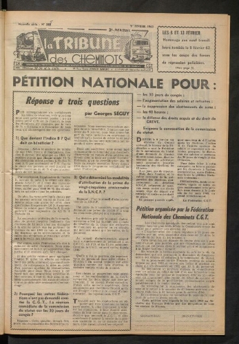 La Tribune des cheminots, n° [285], 1er février 1963