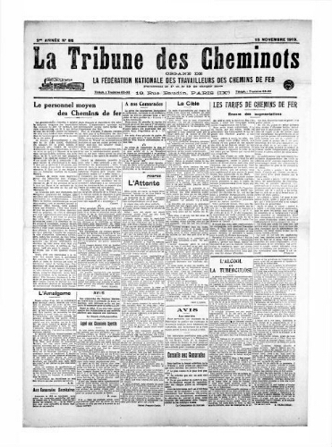 La Tribune des cheminots, n° 55, 15 novembre 1919