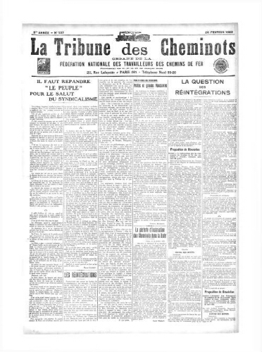 La Tribune des cheminots [confédérés], n° 137, 20 février 1923