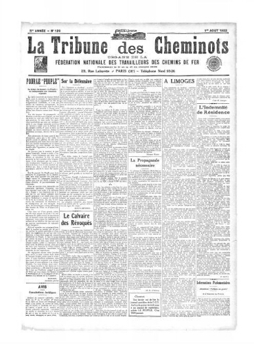 La Tribune des cheminots [confédérés], n° 120, 1er août 1922