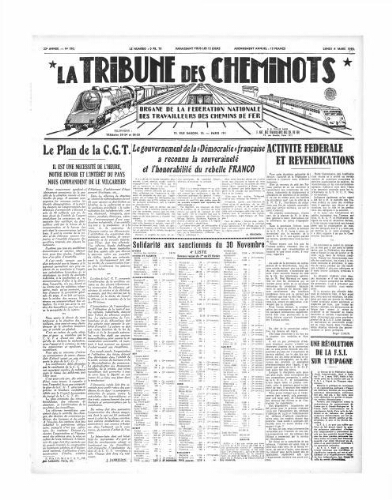 La Tribune des cheminots [édition 1 Vie des réseaux/régions], n° 580, 6 mars 1939