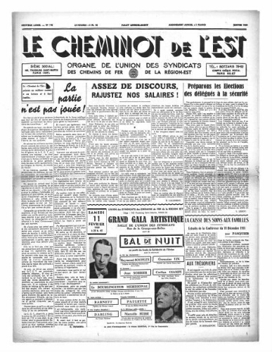 Le Cheminot de l'Est, n° 146, Janvier 1939