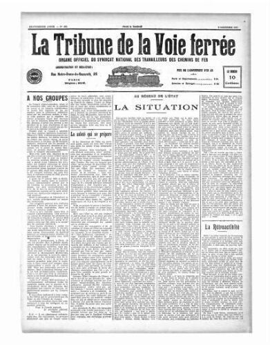 La Tribune de la voie ferrée, n° 695, 8 décembre 1911