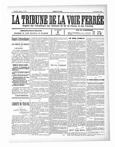 La Tribune de la voie ferrée, n° 43, 26 décembre 1898