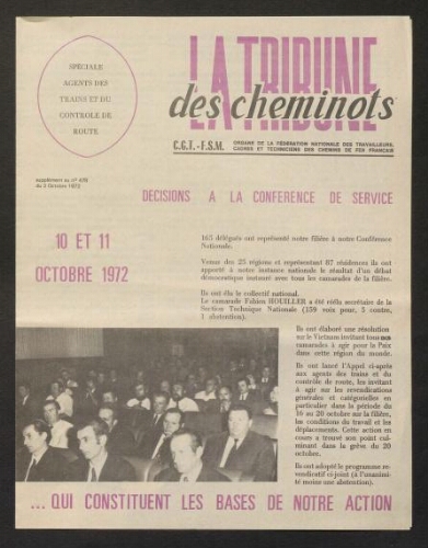 La Tribune des cheminots, supplément au n° 478, 3 octobre 1972
